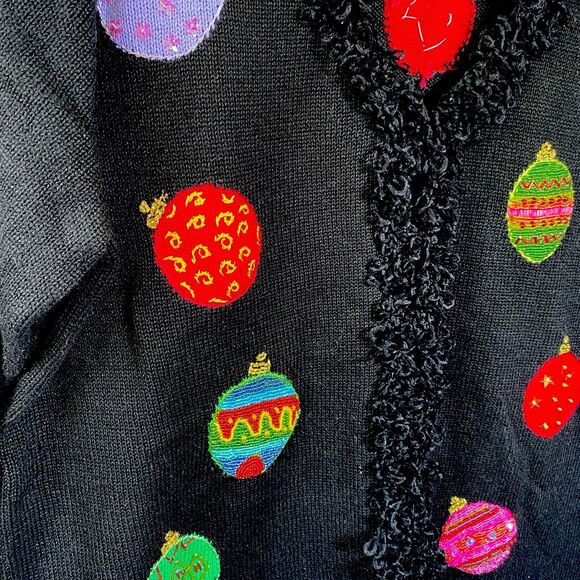 NWT Storybook Knits Ornament Fancy Cardigan Sweater 1X Christmas Beads Sequins - Picture 3 of 4